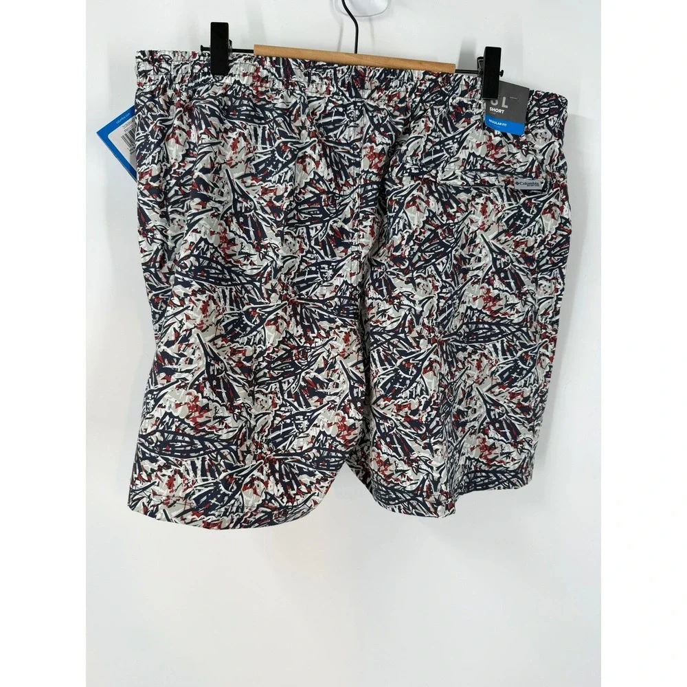 Columbia PFG Rambler Printed Water Shorts Mens L Navy Red Abstract 6